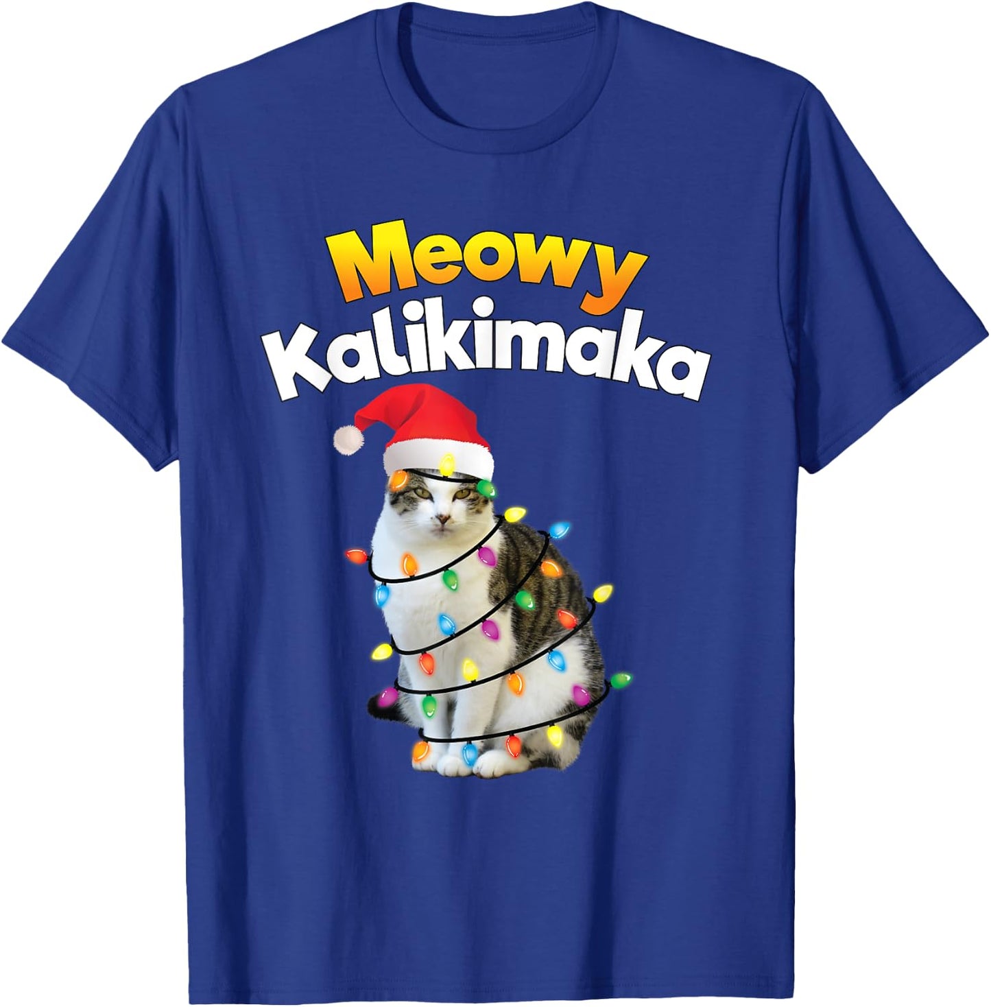Mele Kalikimaka Shirt Hawaiian Merry Christmas Cat Lights Women Kids T-Shirt - T-Shirt | Royal