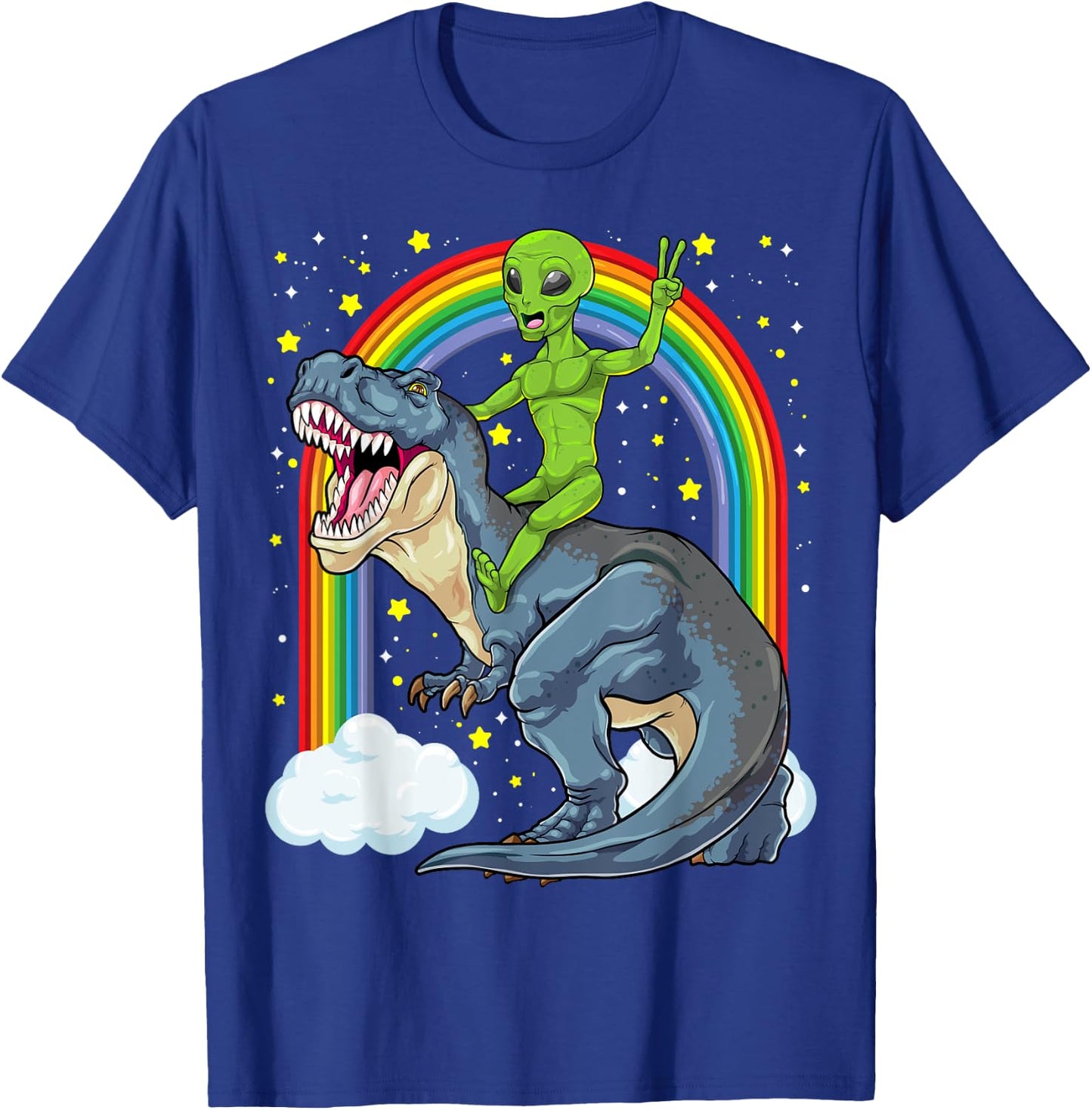 Alien Riding Dinosaur T Rex UFO Space Extraterrestrial Kids T-Shirt - T-Shirt | Royal