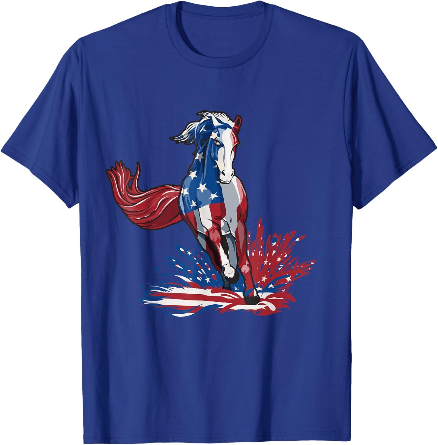 Horse 4th Of July Shirt Women Girls American Flag USA Horse T-Shirt - T-Shirt | Royal