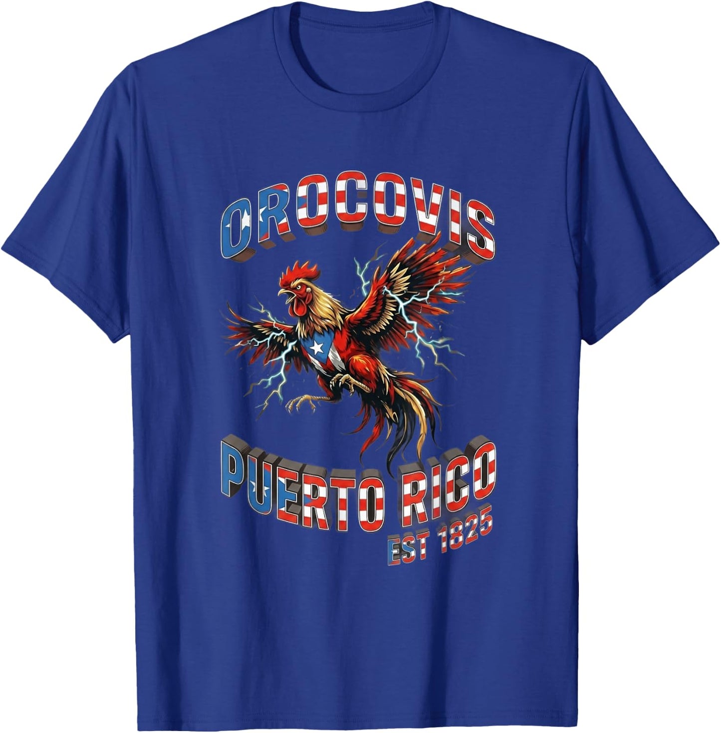 Orocovis Puerto Rico Fighting Rooster Lightning Flag T-Shirt - T-Shirt | Royal