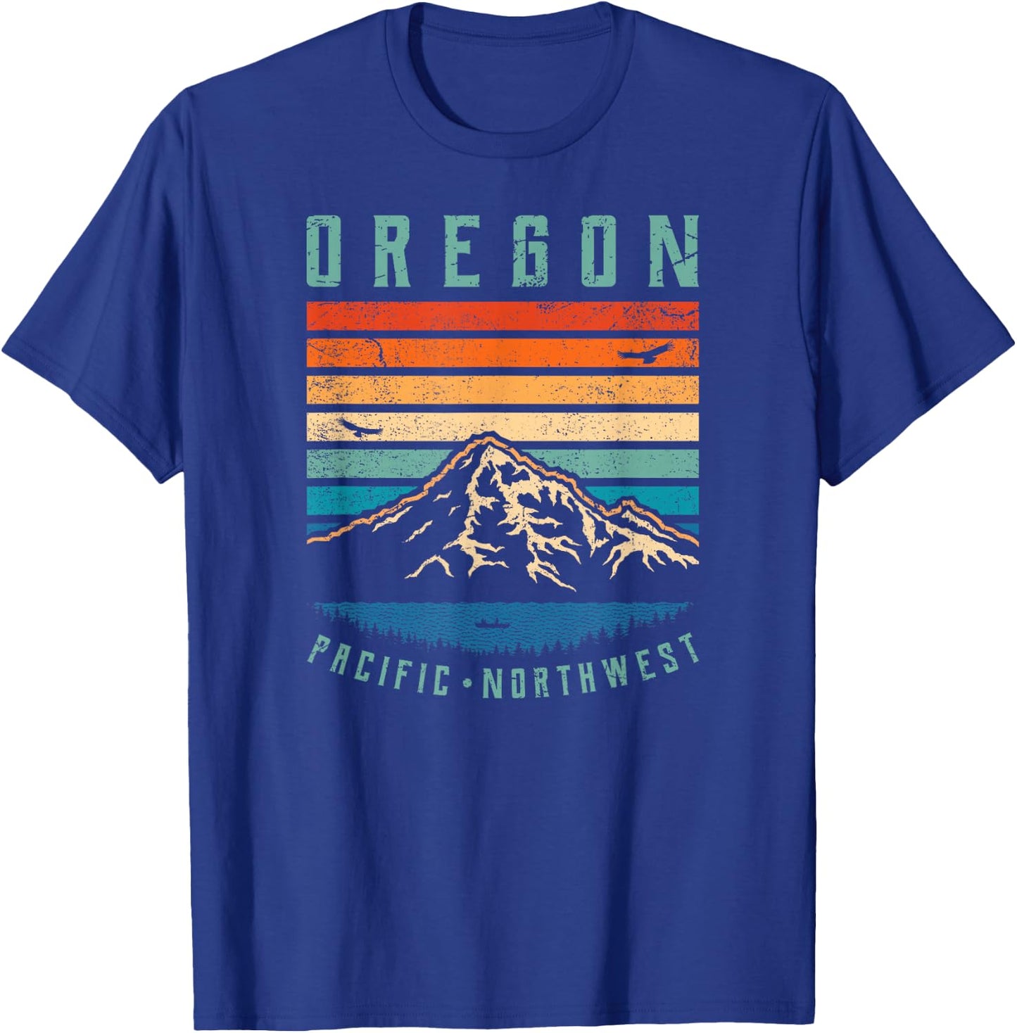 Oregon Retro T Shirt | Vintage Portland Home State Mountains T-Shirt - T-Shirt | Royal