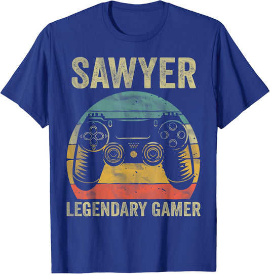 Personalized Legendary Gamer Shirt Sawyer Name Video Gamer T-Shirt - T-Shirt | Royal