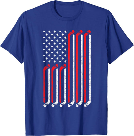 4th of July Hockey Stick USA Flag Patriotic Hockey Kids Men T-Shirt - T-Shirt | Royal