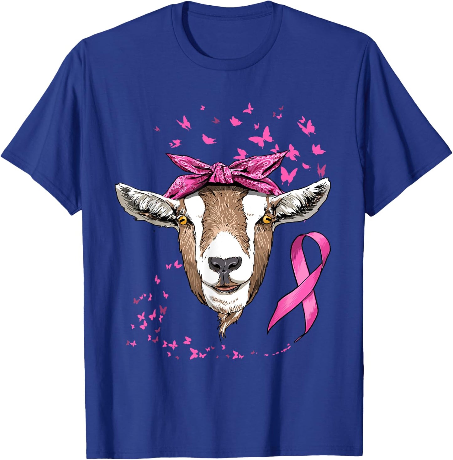 Breast Cancer Awareness Goat Pink Ribbon Cancer Survivor T-Shirt - T-Shirt | Royal