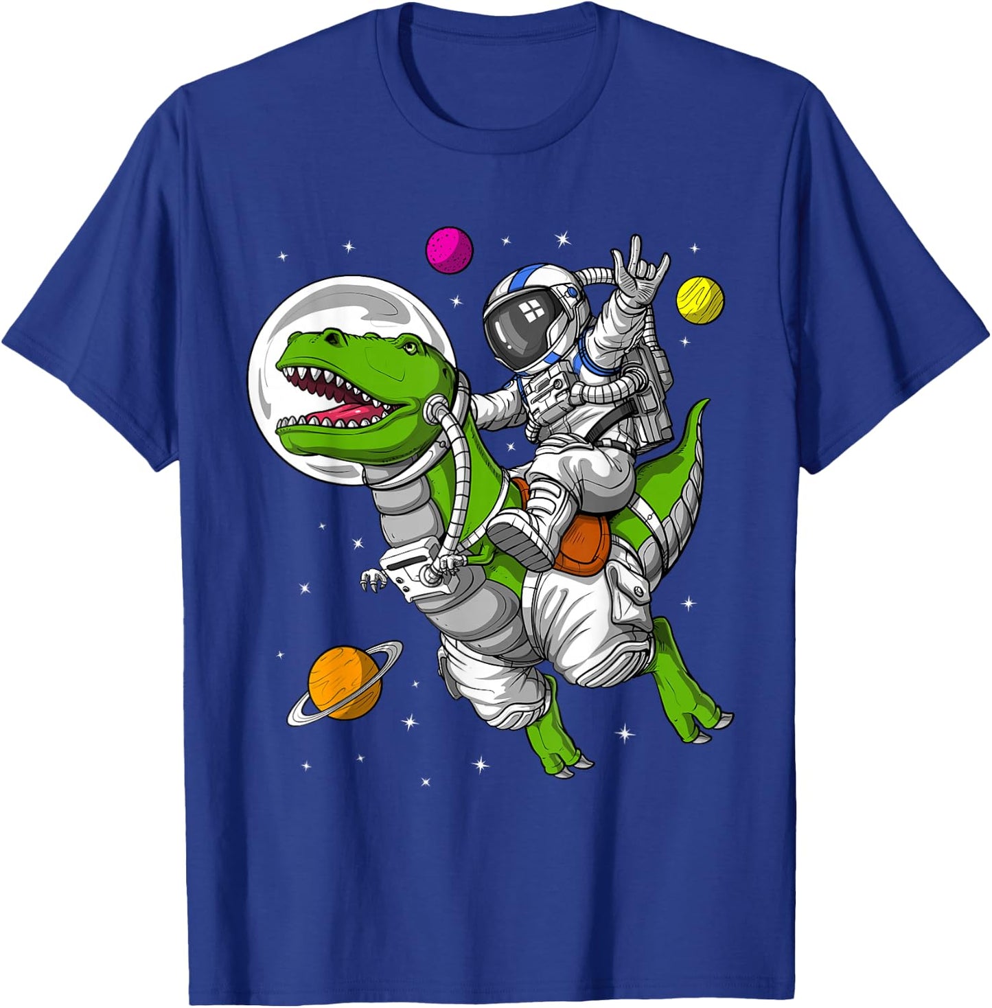 Space Astronaut Riding T-Rex Dinosaur Funny Dinosaur T-Shirt - T-Shirt | Royal