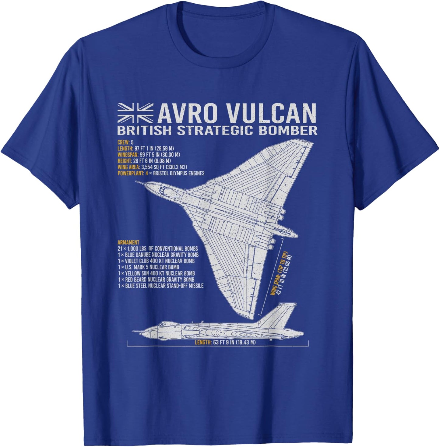 Vulcan Bomber RAF Airplane Aircraft War Tarpaulin Blueprint T-Shirt - T-Shirt | Royal