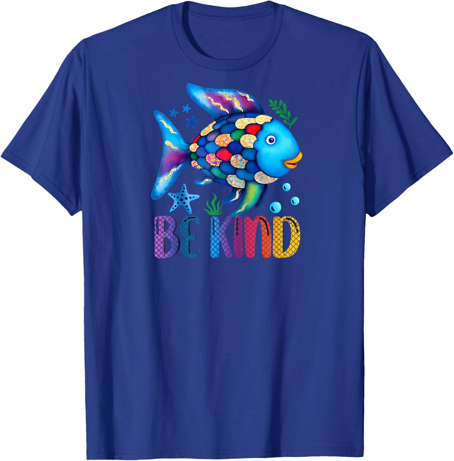 Kids Be Kind Rainbow Scale Fish Teacher Reading Book Toddler Raglan Baseball T-Shirt - T-Shirt | Royal