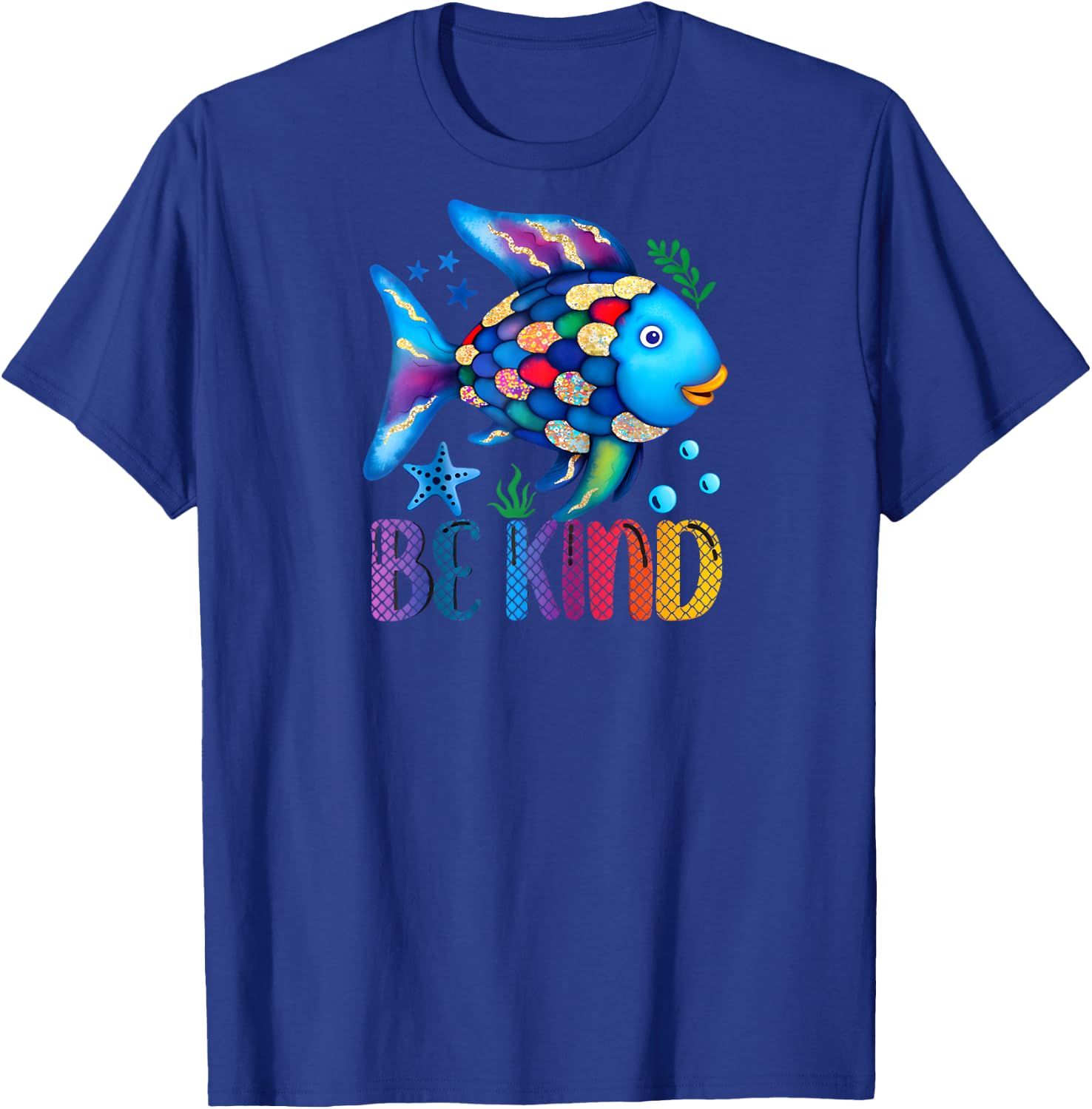 Kids Be Kind Rainbow Scale Fish Teacher Reading Book Toddler Raglan Baseball T-Shirt - T-Shirt | Royal