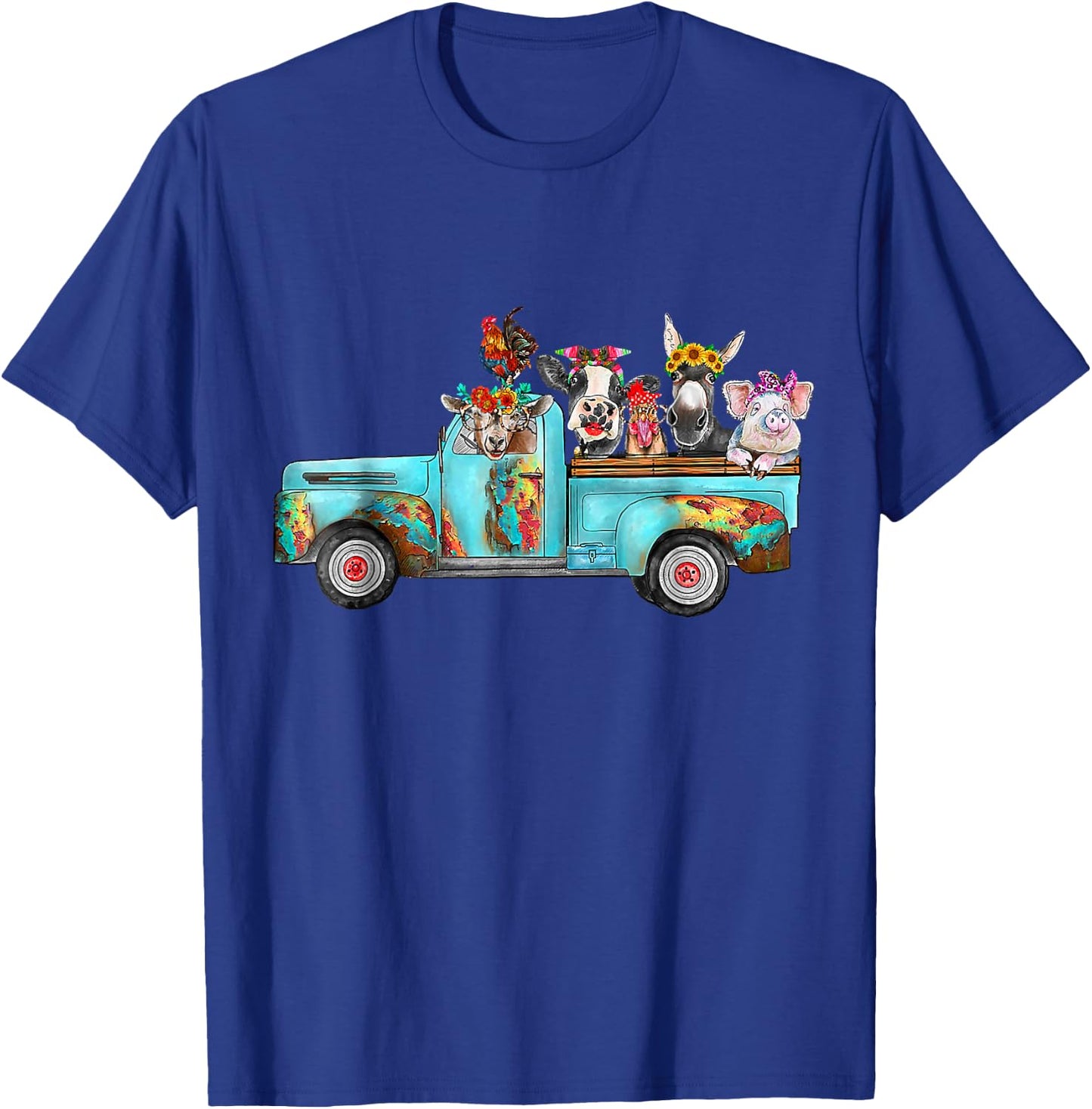 Farm Pickup Truck with Farm animals Farmer_s Wife Cow Girl T-Shirt - T-Shirt | Royal