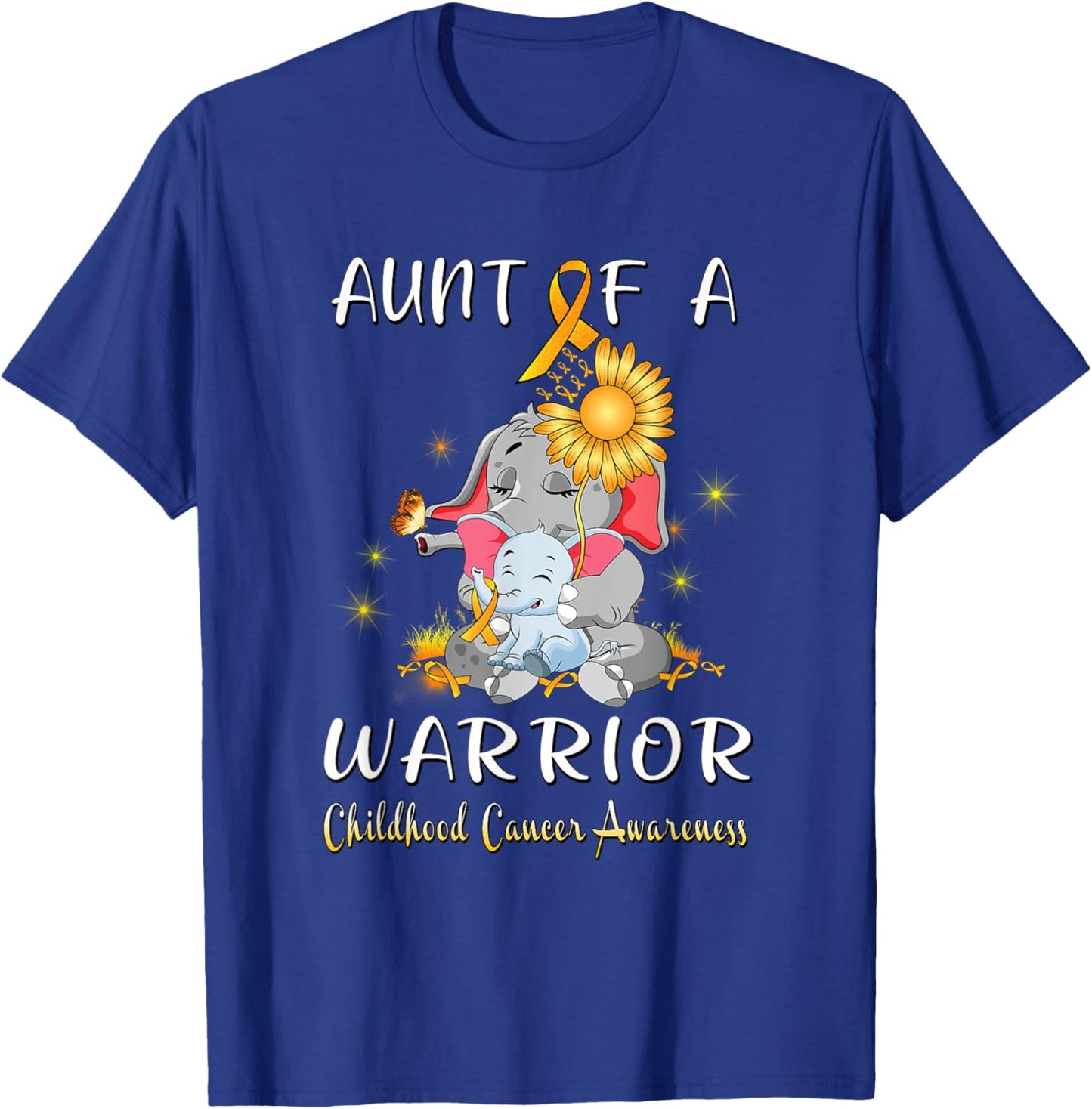Aunt Of A Warrior Elephant Childhood Cancer Fighter Gift T-Shirt - T-Shirt | Royal