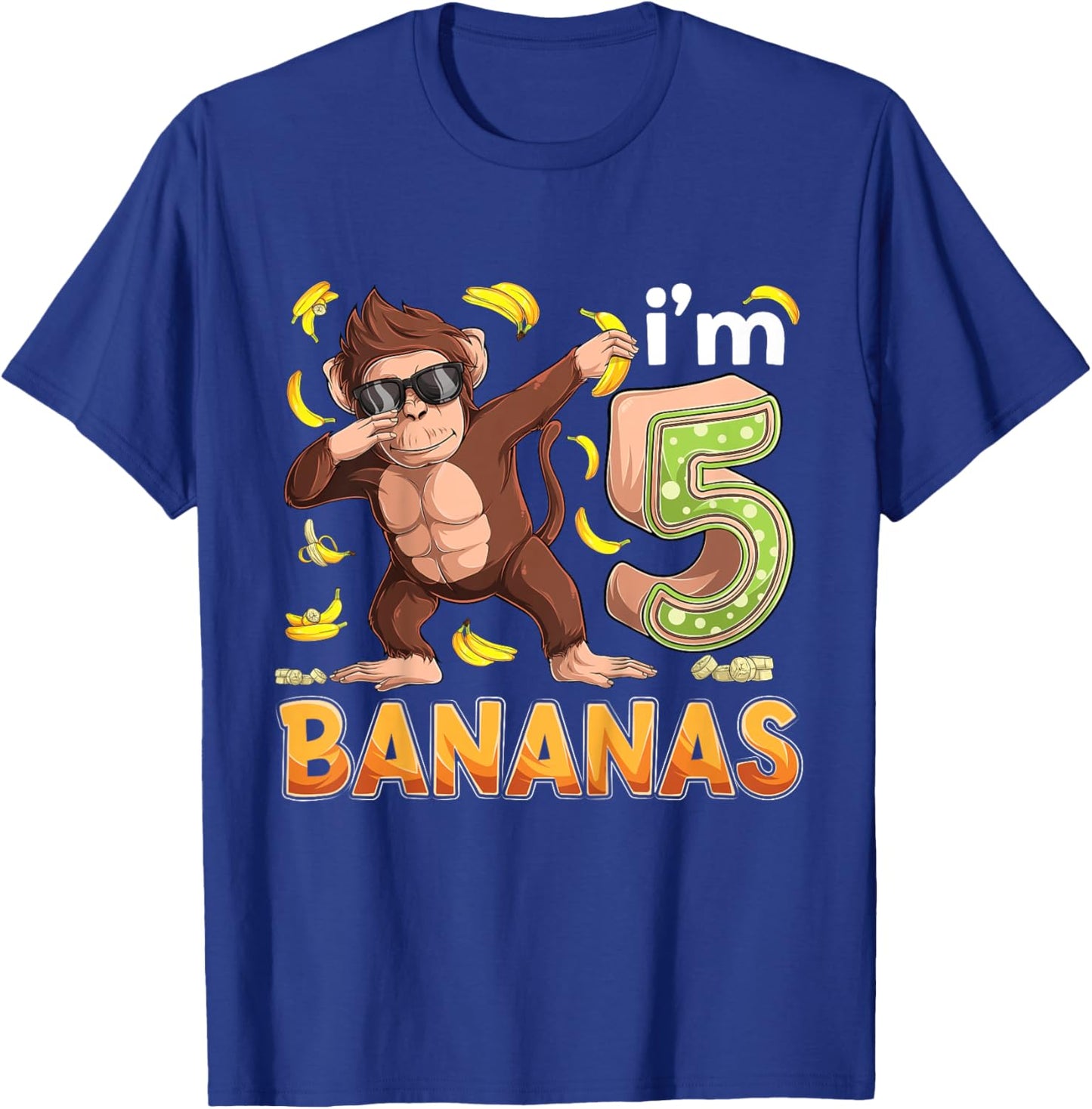 5 Year Old Monkey Birthday Safari Jungle Animal 5th B-day T-Shirt - T-Shirt | Royal