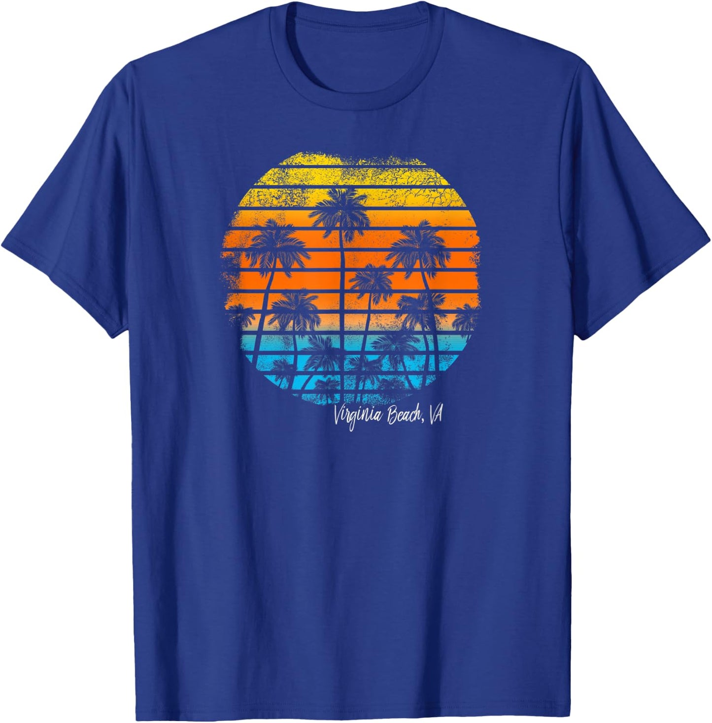 Vintage Virginia Beach VA Beach Sunset and Palm Trees Women Kids T-Shirt - T-Shirt | Royal