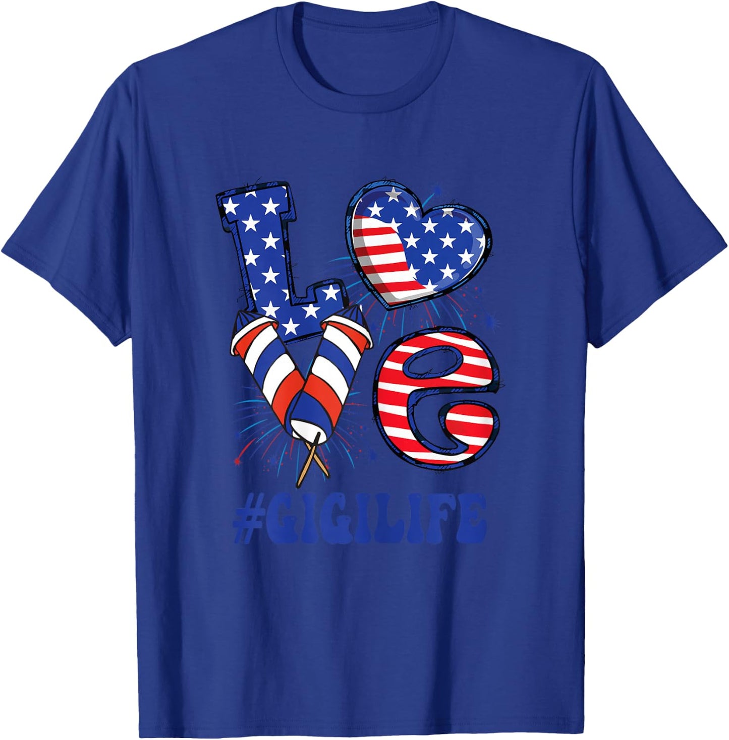 Gigi Love USA Flag Grandma 4th of July Family Matching T-Shirt - T-Shirt | Royal