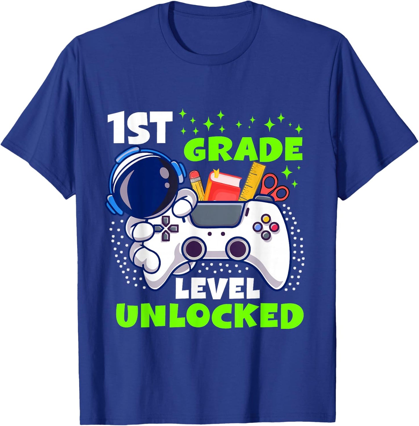 Back To School 1st Grade Level Unlocked Gamer Boys Kids T-Shirt - T-Shirt | Royal