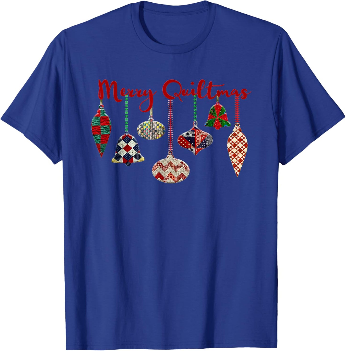 Funny Merry Quiltmas Quilting Christmas Ornament Sewing T-Shirt - T-Shirt | Royal