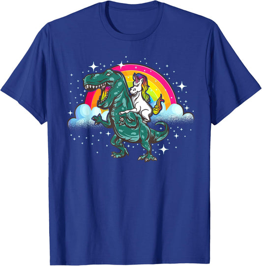 Unicorn rides dinosaur Dino T-Rex Unicorns Rainbow T-Shirt - T-Shirt | Royal