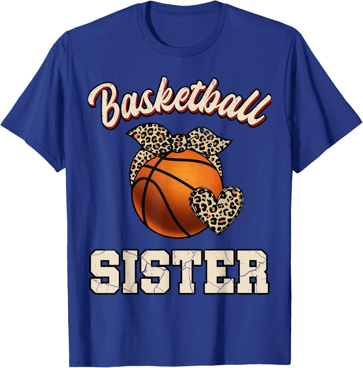 Basketball Sister Bandana Leopard Heart Fans Mother's Day T-Shirt - T-Shirt | Royal