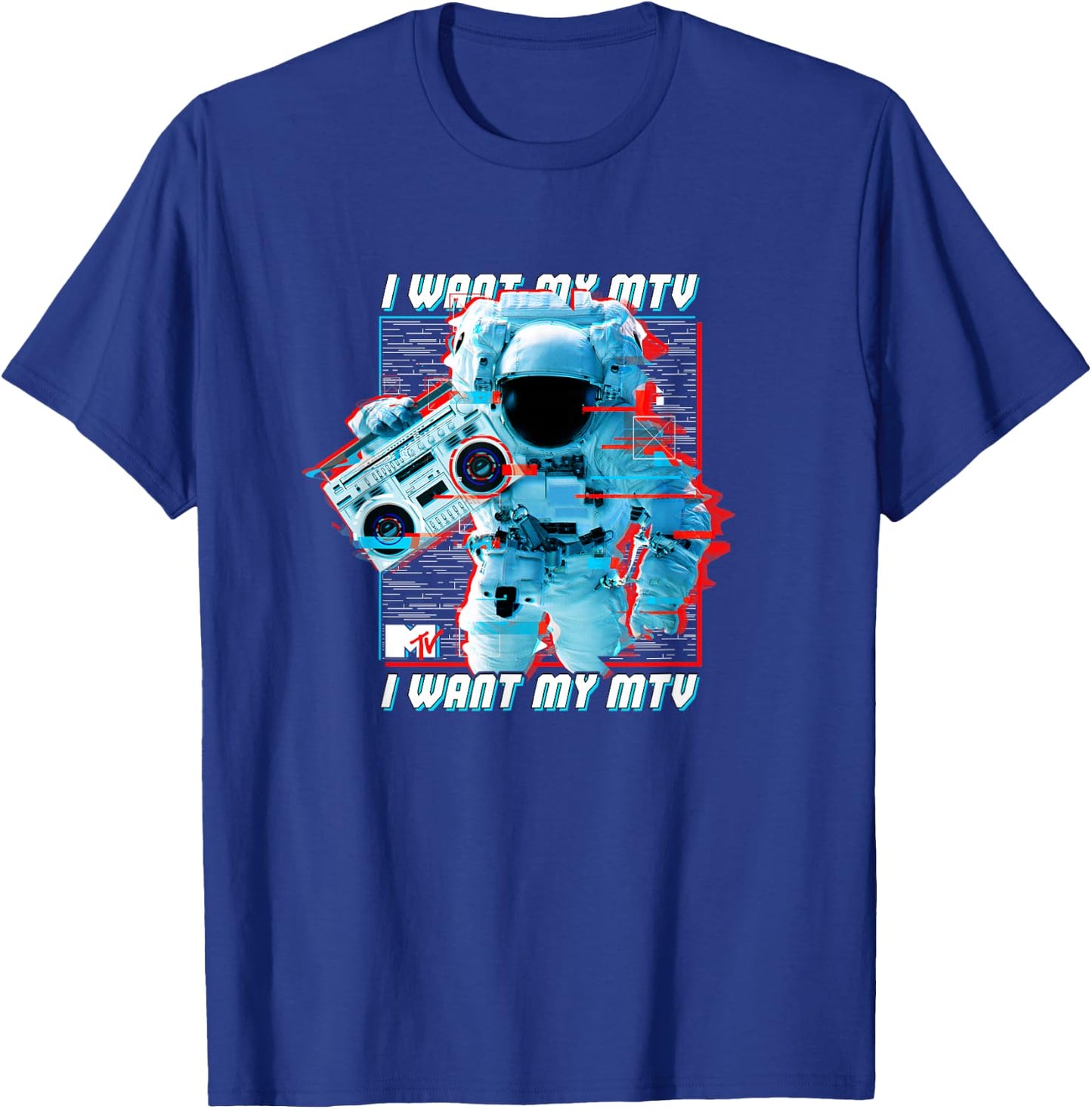 MTV Music Television Glitched Astronaut I Want My MTV T-Shirt - T-Shirt | Royal