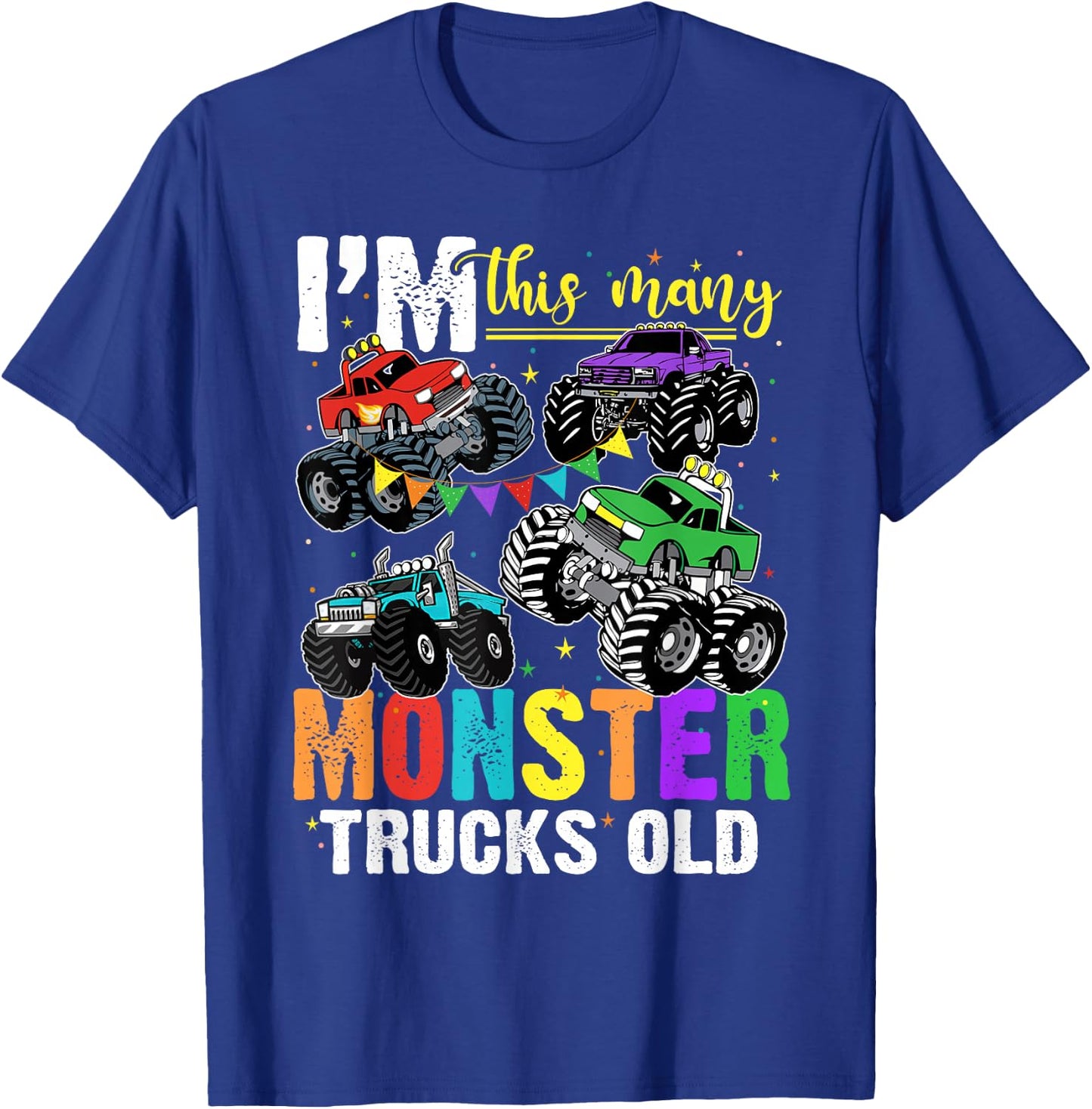 I'm This Many Monster Trucks Old 4th Birthday Boy T-Shirt - T-Shirt | Royal