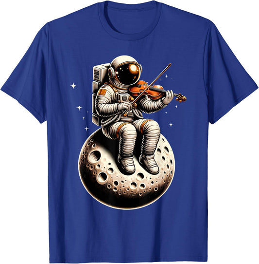 Astronaut Playing The Violin On The Moon For Children T-Shirt - T-Shirt | Royal