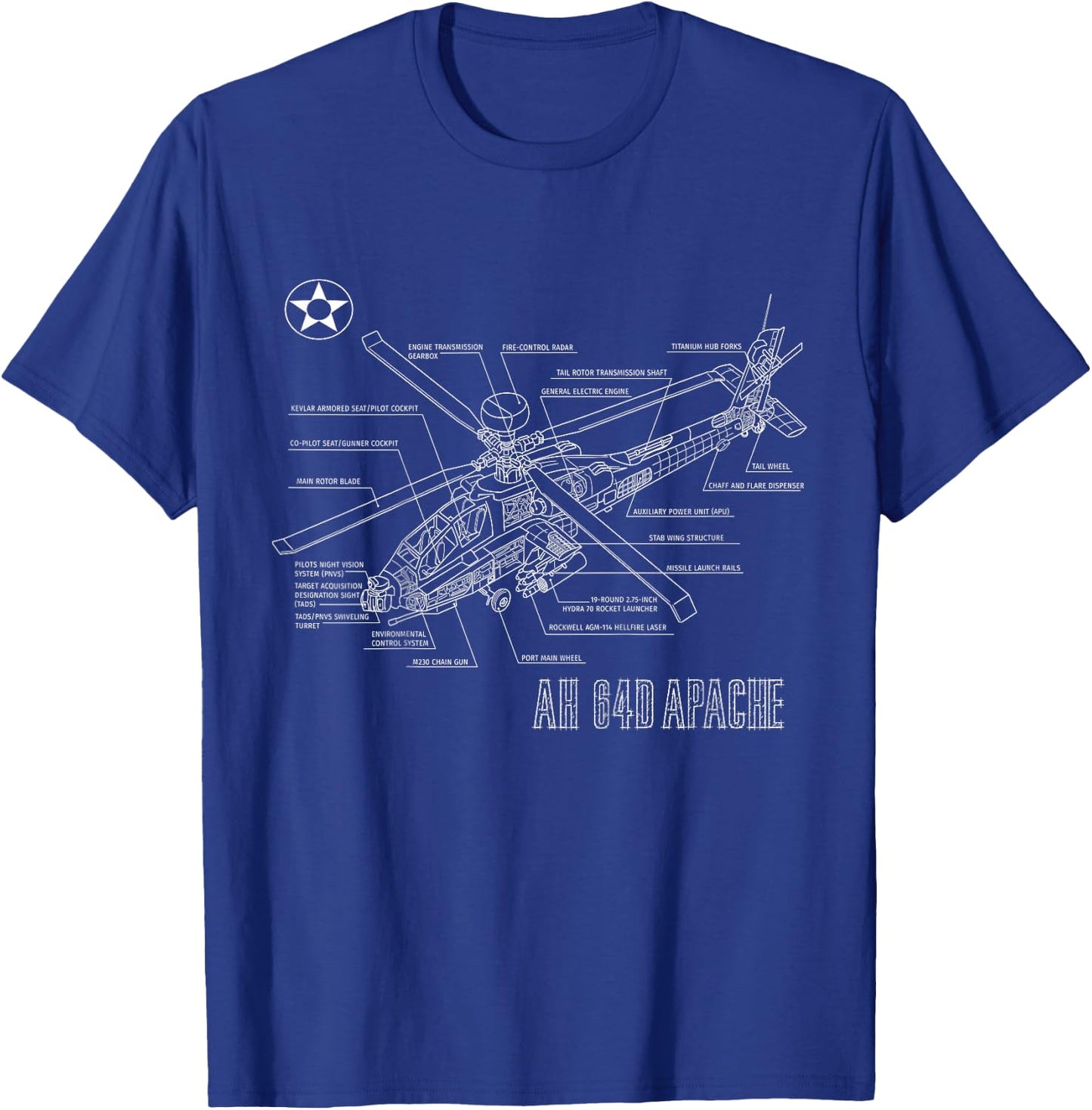 Kids Military Aircraft AH-64 Apache Longbow Army Helicopter T-Shirt - T-Shirt | Royal