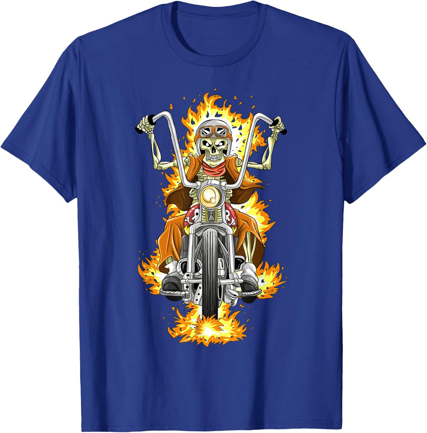 Motorcycle Skeleton / Motorcyclist Flames T-Shirt - T-Shirt | Royal