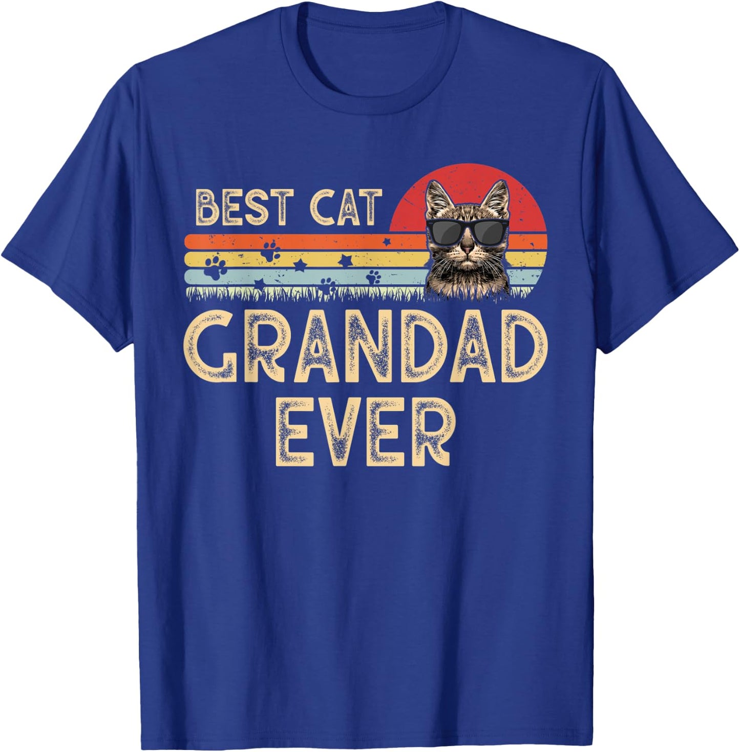 Vintage Best Cat Grandad Ever Cat Daddy Gift T-Shirt - T-Shirt | Royal