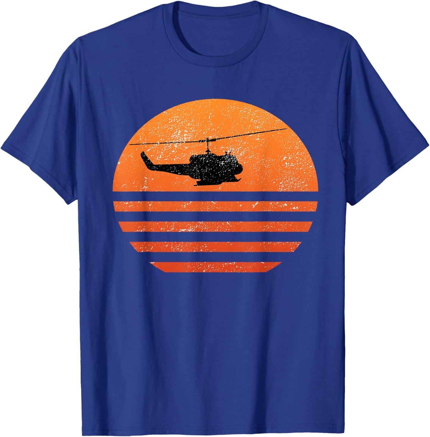 Distressed Huey Helicopter UH-1 Vietnam War Veteran T-Shirt - T-Shirt | Royal