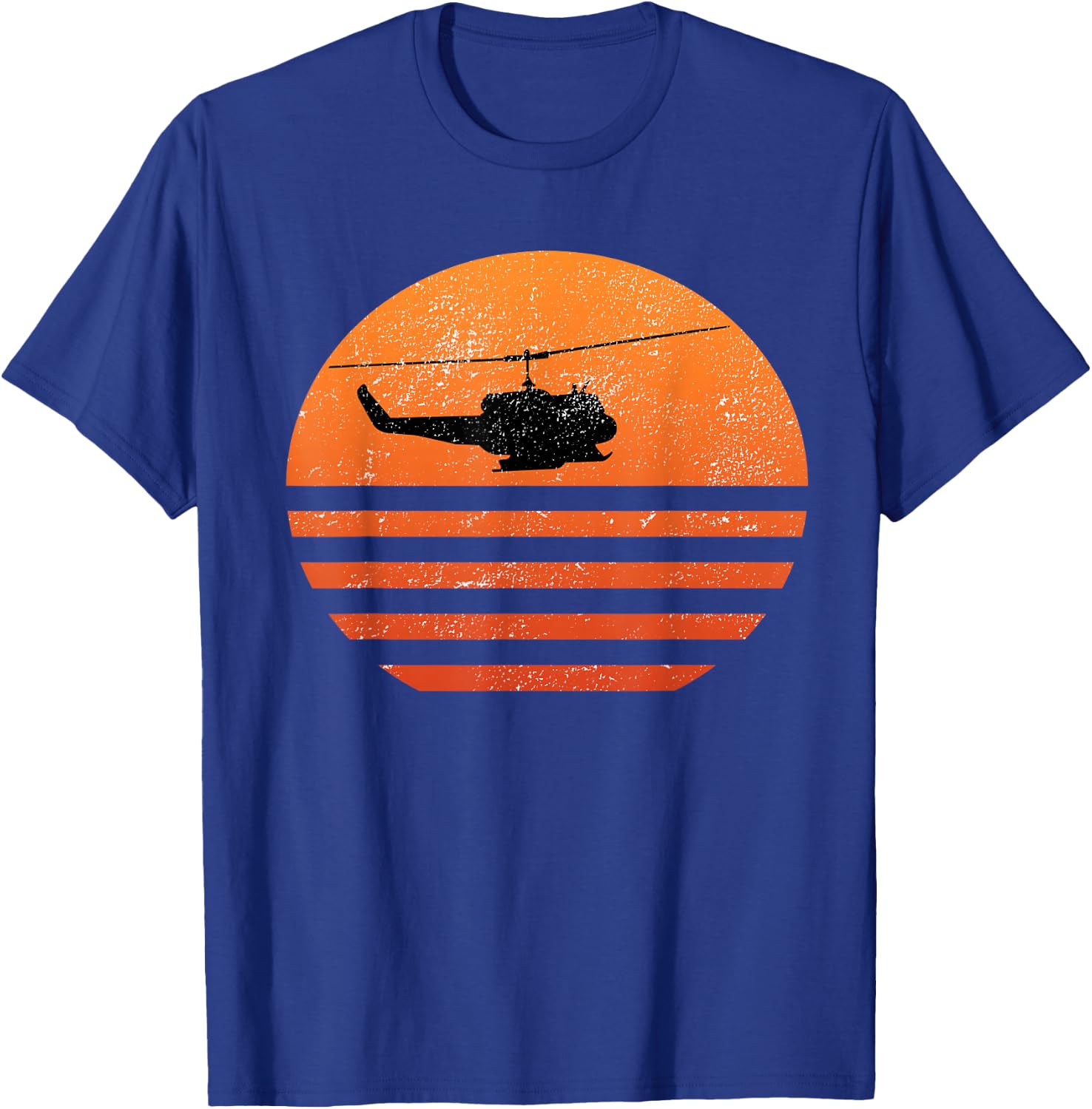 Distressed Huey Helicopter UH-1 Vietnam War Veteran T-Shirt - T-Shirt | Royal