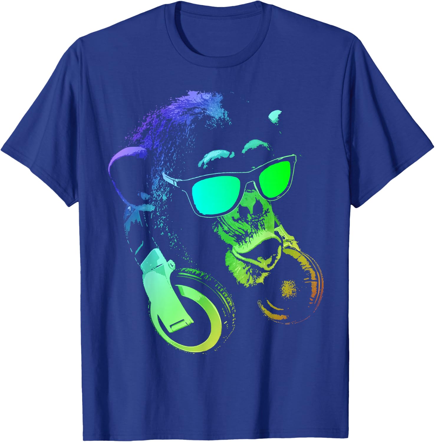Monkey Chimp With Sunglasses And Headphones T-Shirt - T-Shirt | Royal