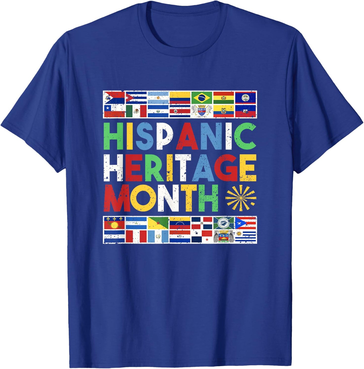 Hispanic Heritage Month Distressed Flags T-Shirt - T-Shirt | Royal