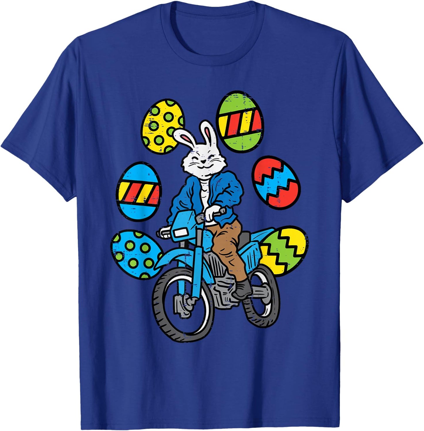 Easter Bunny Riding Dirt Bike Motocross Biker Men Women Kids T-Shirt - T-Shirt | Royal