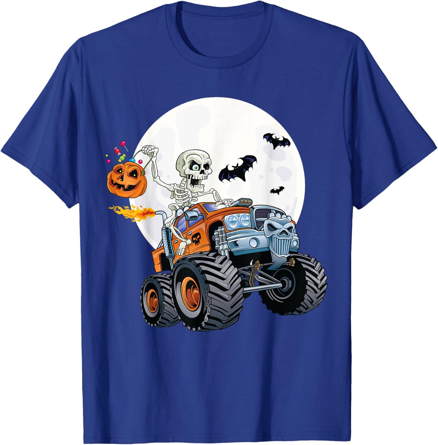 Skeleton Monster Truck Creepy Halloween Jack O Lantern Kids T-Shirt - T-Shirt | Royal