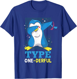 Type 1 Diabetes Kids Funny Diabetic Penguin T-Shirt - T-Shirt | Royal