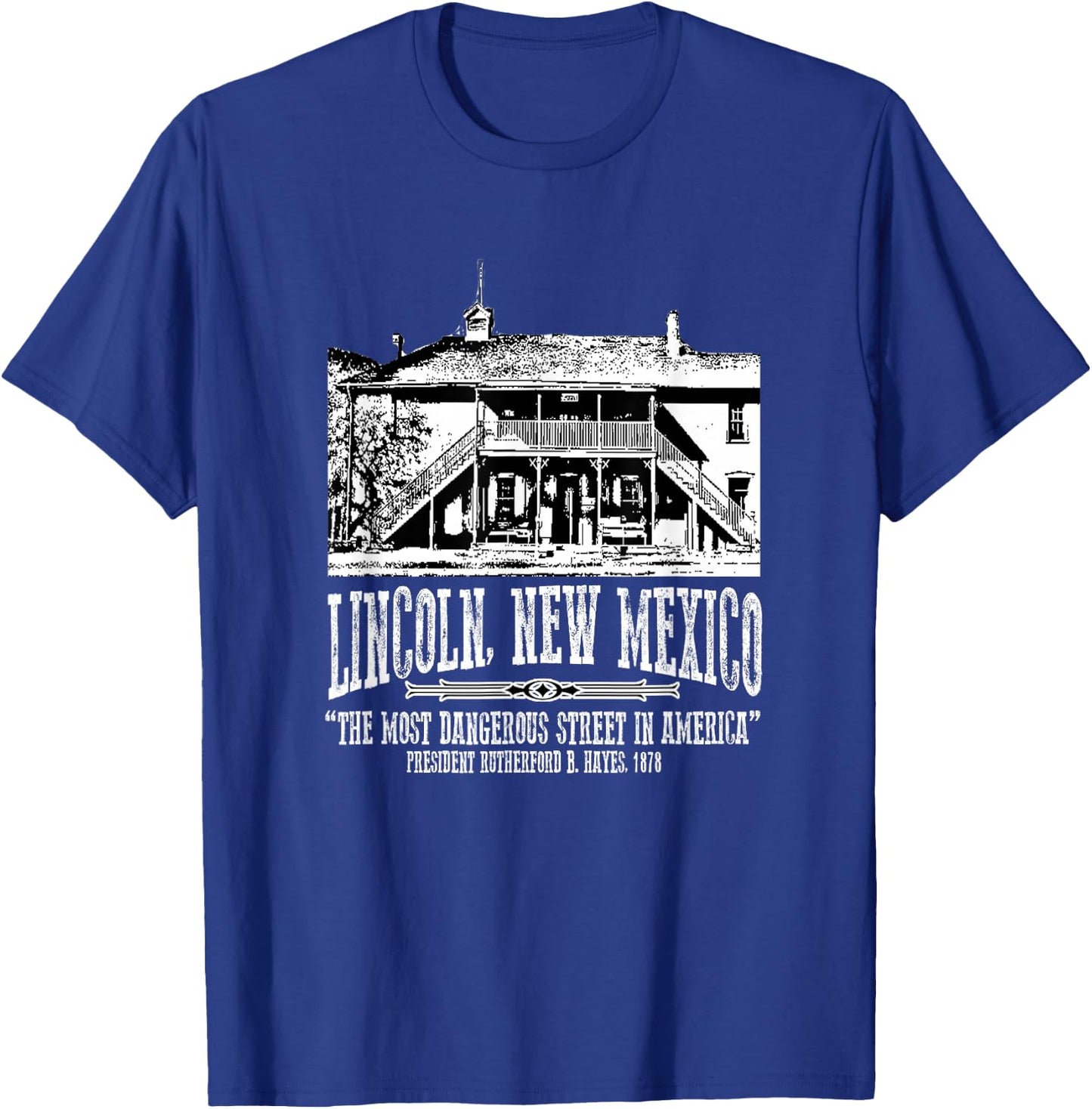 Lincoln New Mexico Old Courthouse Billy the Kid Escapes T-Shirt - T-Shirt | Royal