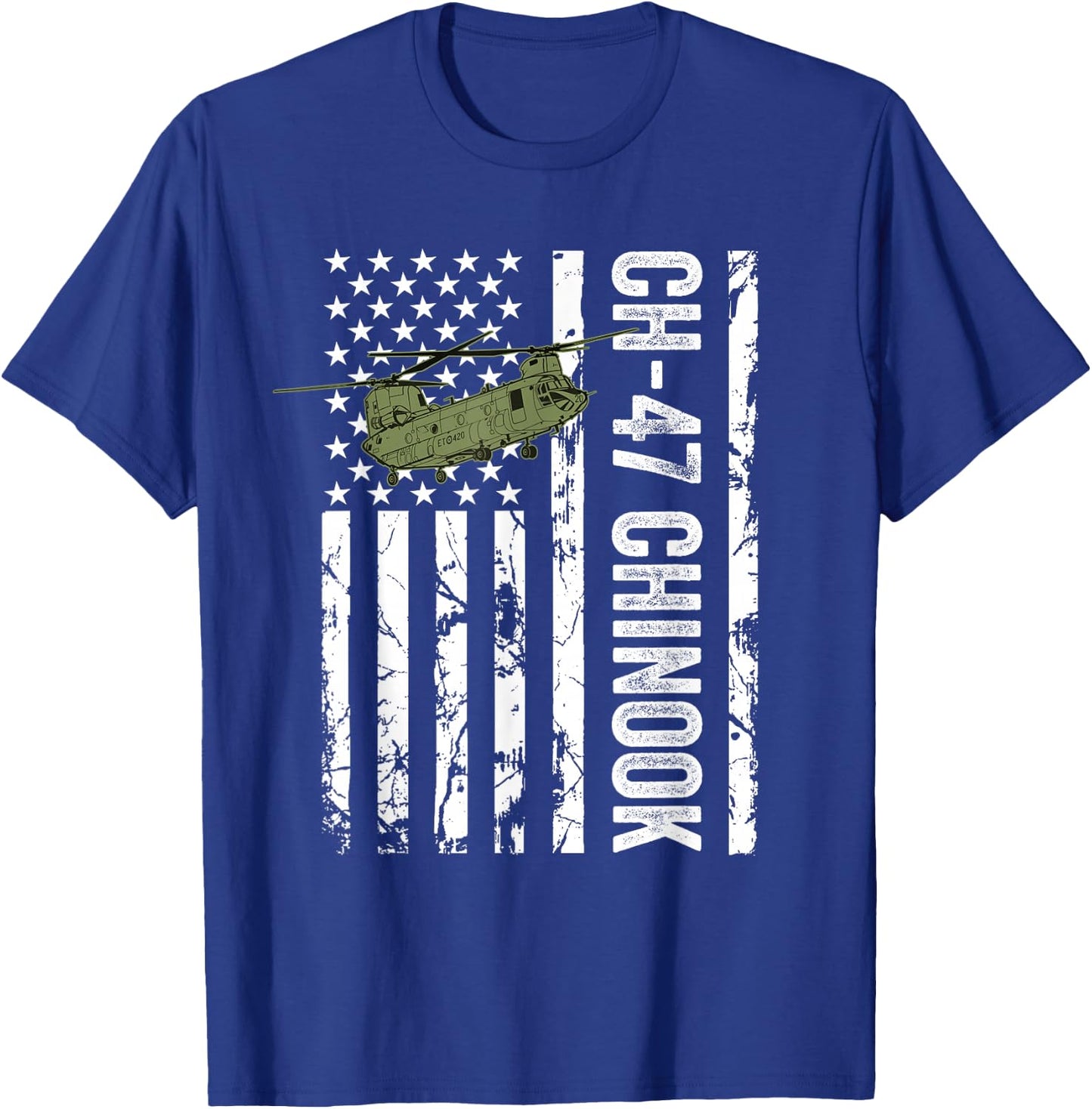 CH-47 Chinook Helicopter USA Flag Active Duty Retired Pilot T-Shirt - T-Shirt | Royal