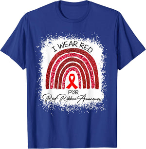 Bleached We Wear Red For Red Ribbon Week Awareness Rainbow T-Shirt - T-Shirt | Royal