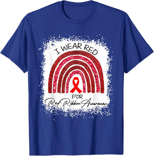 Bleached We Wear Red For Red Ribbon Week Awareness Rainbow T-Shirt - T-Shirt | Royal
