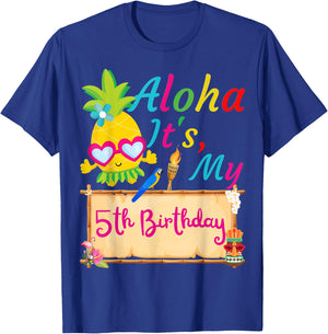 Aloha It's My 5th Birthday Hawaii 5 Years Girl Luau Candles T-Shirt - T-Shirt | Royal