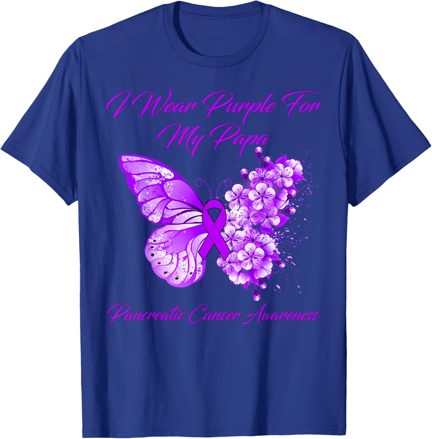 Butterfly I Wear Purple For My Papa Pancreatic Cancer T-Shirt - T-Shirt | Royal