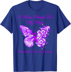 Butterfly I Wear Purple For My Papa Pancreatic Cancer T-Shirt - T-Shirt | Royal