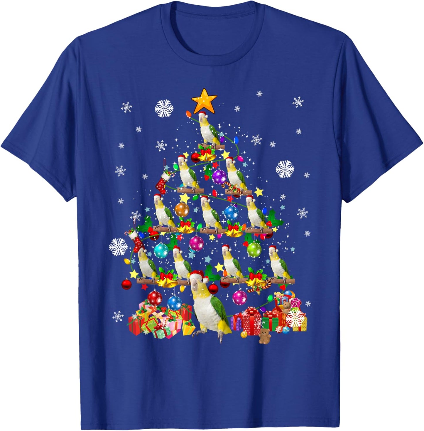 Santa Caique Birds Christmas Tree Lights Santa Parrots Birds T-Shirt - T-Shirt | Royal