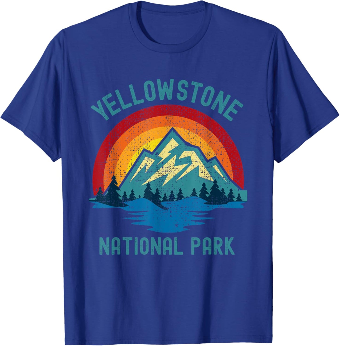 Yellowstone National Park Vintage Sunset Retro Hiking Camp T-Shirt - T-Shirt | Royal