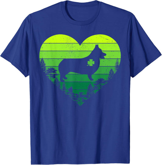 Heart Vintage Retro Shamrock Welsh Corgi Dog St Patricks Day T-Shirt - T-Shirt | Royal