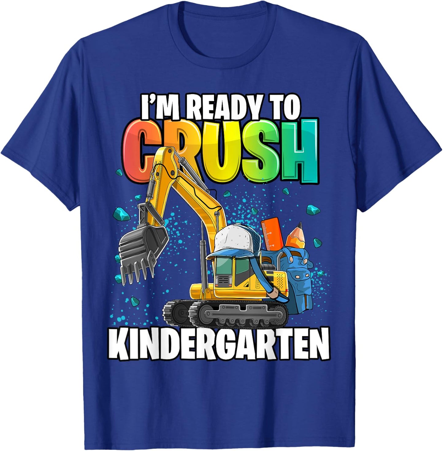 Kindergarten Excavator Construction Back to School Shirt Boy T-Shirt - T-Shirt | Royal