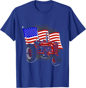 4th Of July Gift Patriotic Farmer US Flag Tractor Farmer T-Shirt - T-Shirt | Royal