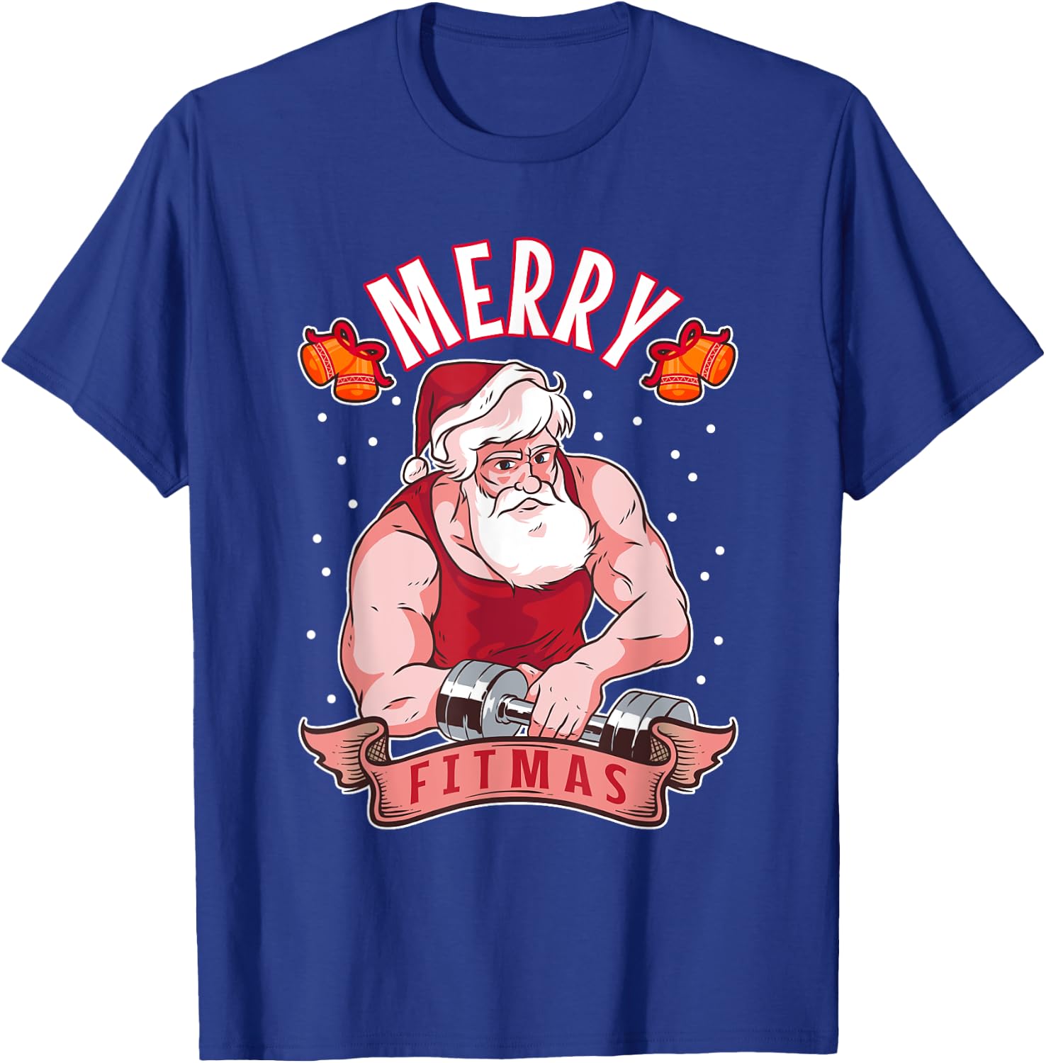 Fitness Christmas exercise fit barbell gym cool Santa Claus T-Shirt - T-Shirt | Royal