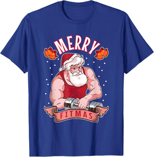 Fitness Christmas exercise fit barbell gym cool Santa Claus T-Shirt - T-Shirt | Royal