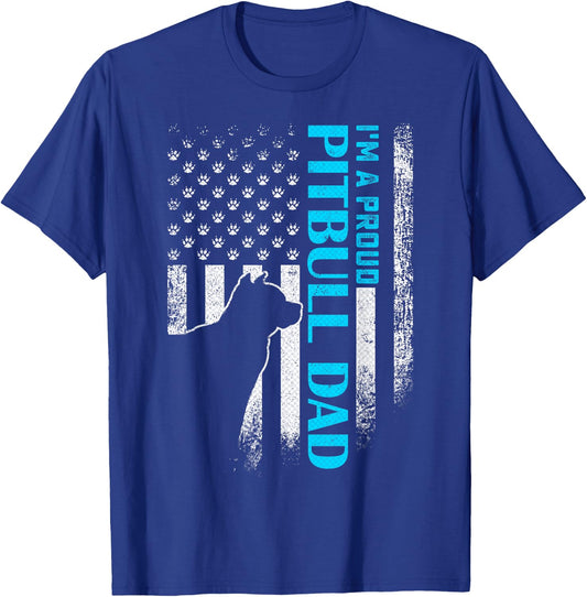 Vintage USA American Flag I'm A Proud Pitbull Dad Pittie Dog T-Shirt - T-Shirt | Royal