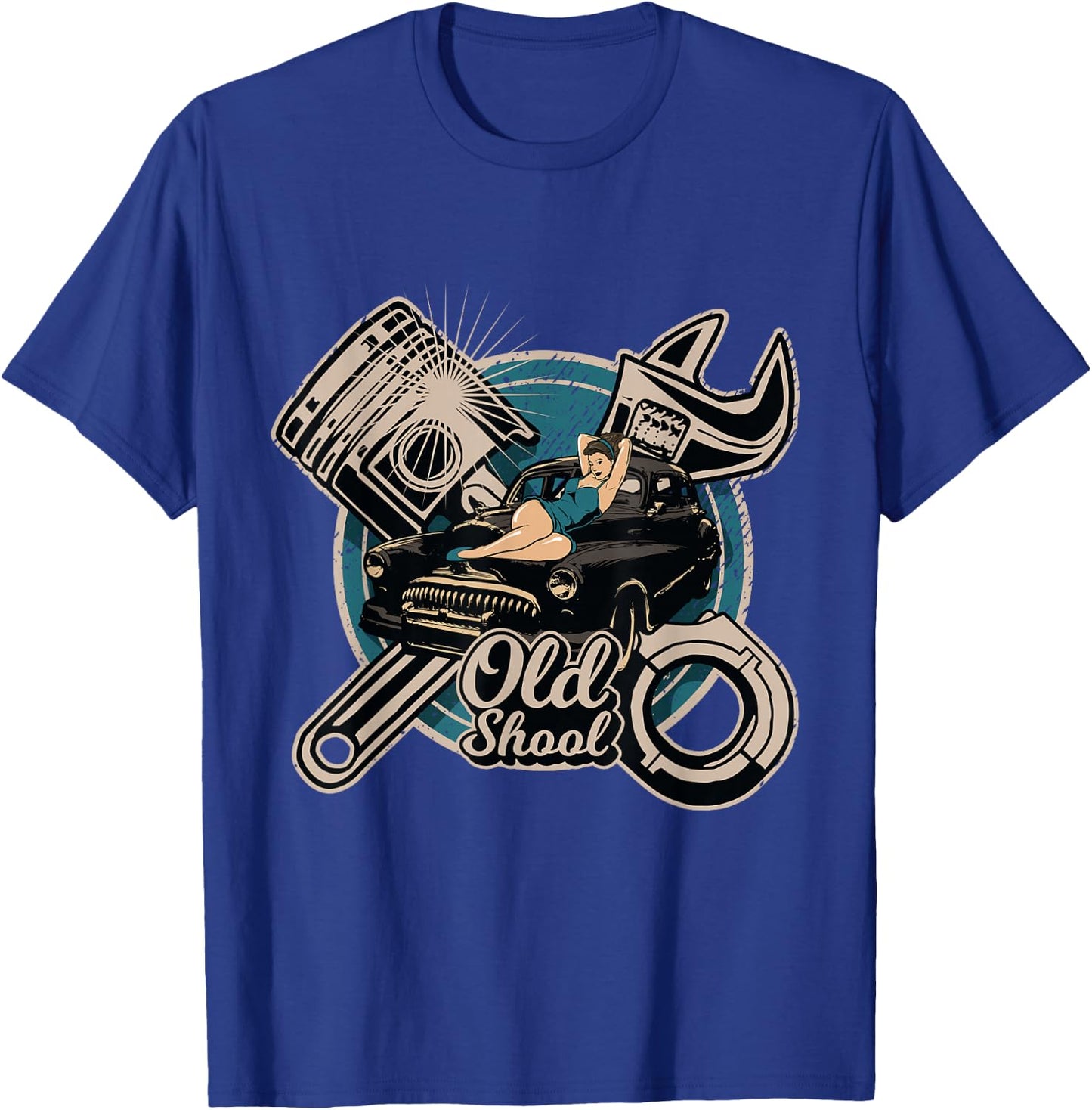Rock n Roll Rockabilly Old School Car Auto Truck Mechanic T-Shirt - T-Shirt | Royal